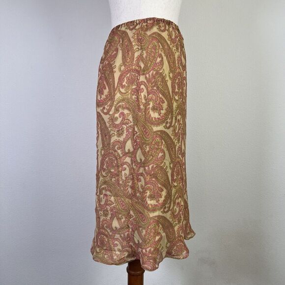 Finity Naturals 100% Silk Boho Skirt Midi Length Size 4 Paisley Yellow/Pink - Picture 9 of 14
